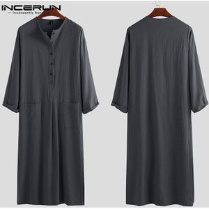 Incerun Vintage Mannen Islamitische Arabische Jubba Thobe Lange Mouw Solid Pockets Gewaden Mannen Saudi Arabië Abaya Jurk Moslim Kaftan 2022