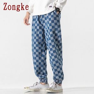 Zongke Denim Plaid Broek Mannen Joggers Joggingbroek Japanse Streetwear Mannen Broek Broek Casual Heren Broek M-5XL