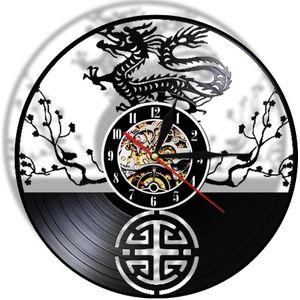 China Dragon Stille Quartz Vinyl Record Lp Wandklok Led Licht Bed Wandlamp Quartz Rustig Decoratieve Retro Opknoping Horloge