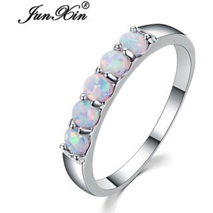 Junxin Top Zilver Kleur Beste Wedding Bands Sieraden Unieke Ronde Witte Vuur Opaal Ringen Voor Vrouwen Lover