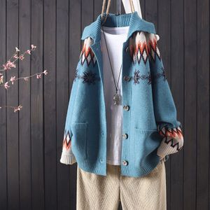 Vrouwelijke Herfst En Winter Gebreide Knop Jacquard Pocket Lange Mouwen Gebreide Vest Vrouwen Commuter Art Trui Jas