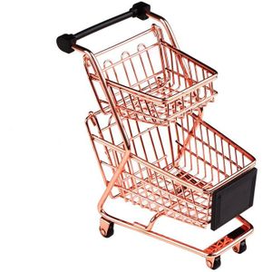 Mini Dubbele Lagen Winkelwagen Model Smeedijzeren Supermarkt Trolley Metalen Rose Goud Opslag Mand Rose Goud