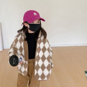 Winter Meisjes Mode Plaid Wollen Gewatteerde Dikke Jassen Kinderen Hoge Kraag Losse Outwears