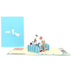 3D Pop Up Kaarten Verjaardagskaart Voor Kinderen Vrouw Man Cartoon Kat Kaart Ansichtkaarten Kaart Papier-cut Groet kaart