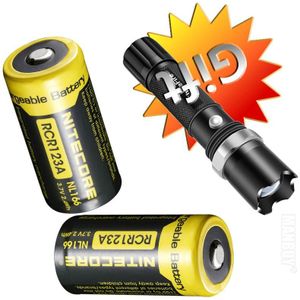 Nitecore NL166 X2 Stukken + Gratis Zaklamp 650Mah Beschermd Lithium Oplaadbare RCR123A 16340 18350 Li-Ion Batterij