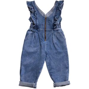 1-7Y Ruches Romper Voor Meisje Rits Casual Denim Jumpsuit Peuter Meisjes Kleding Bodysuit Kinderen Overalls Jeans Outfits