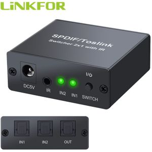 LiNKFOR SPDIF/Toslink Switcher 2x1 met IR Afstandsbediening Optische SPDFI Toslink Schakelaar Twee Ingang Een Uitgang ondersteuning LPCM2.0 DTS