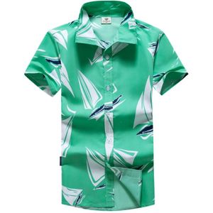 Losse Gedrukt Mannen Shirts Groen Tops Mannen Hawaiian Beach Wear Casual Blouse Top Shirt Mannen Korte Mouwen Shirt homme Tops