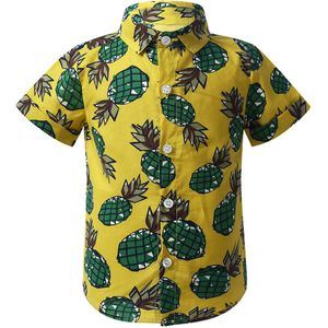 Zomer Kids Beach Casual T-shirts Baby Baby Jongens Katoen Korte Mouw Ananas Gedrukt Spread Kraag Button Down Tops