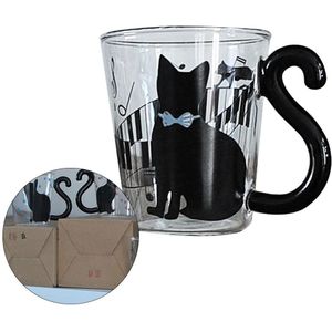 Grote Goedkope Leuke Creatieve Kat Kitty Glas Mok Cup Kopje Thee Melk Koffie Muziek/Dots/Engels Woorden home Office Cup