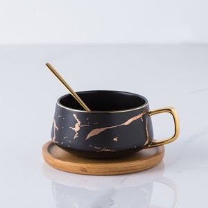 Marbling Matte Japanse Zwart En Wit Groen Keramische Mok Koffie Cup Board Met Lepel Water Cup Mok Tumbler