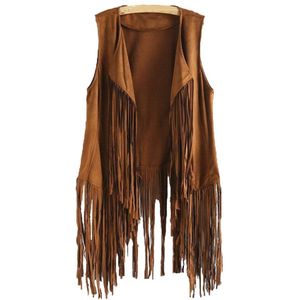 Sagace Vrouwen Vest Kwastje Etnische Korte Vest Mode Mouwloze Casual Lederen Jas Omzoomd Losse Suede Jas