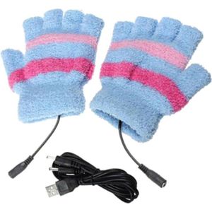 Paars, Zwart, Blauw Usb Streep Patroon Vingerloze Verwarmde Gebreide Wol Hand Warm Handschoenen Verwarmde Vingerloze Verwarmde Gebreide Hand