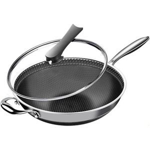 Wok Pan 304 Rvs No-Lampblack Non-stick Met Cover Koken Wok Pan Voor Inductie Kookplaat Gas kachels Kookgerei Platte Potten