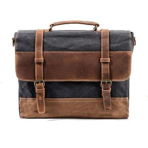 Muchuan Olie Wax Canvas Handtas Mens Waterdichte Schoudertas Vintage Canvas Lederen Aktetassen 14 &quot;Laptop Messenger Bags Grote