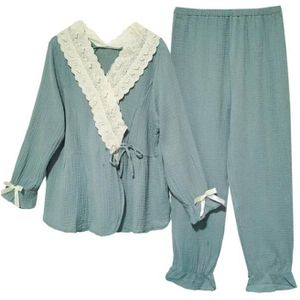 Katoen V-hals Verpleging Pyjama Se Pyjama Voor Vrouwen Set Mode Dunne Top + Lange Pyjama Losse Nachtkleding Suits x079