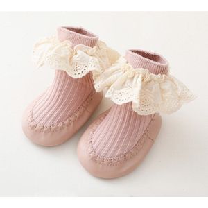 Baby Girls Ruffle Socks With Rubber Soles Infant Sock Newborn Autumn Children Floor Lace Flowers Shoes Anti Slip Soft Sole Sock