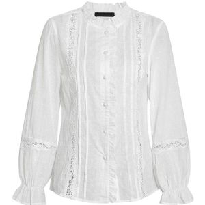 Berrygo Zomer Bloemen Katoen Witte Blouse Vintage Hollow Out Vrouw Office Dames Tops Casual Lace Lange Mouw Blouse Shirts