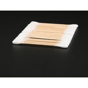 100 Pcs 100% Schoon Oor Wattenstaafje Wegwerp Katoen Make Stok Ronde Dubbele Hoofd Hygiënische Houten Wattenstaafje