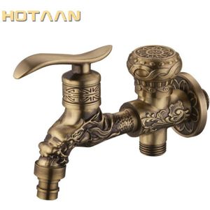 Lange Tuin Dubbele Gebruik Bibcock Kraan Kraan Kraan Antiek Messing Afwerking Wall Mount Wasmachine Water Kraan Kranen YT-5166