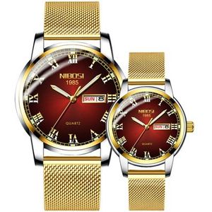 Relogio Feminino Gold Mens Vrouwen Horloges NIBOSI Unieke Luxe Rvs Mesh Band mannen Mode Casual Datum Horloge