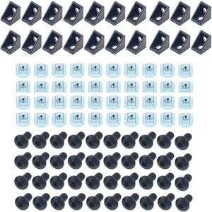 Aluminium Profiel Connector Set: 20 Stuks Hoek Beugel + 40Pcs 20 Serie M5 T-Slot Noten + 40Pcs M5x8mm Hex Socket cap