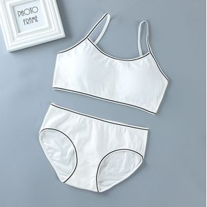 1Set Meisjes Ondergoed En Slipje Tieners 100% Katoen Tops Vest Zacht Ademend Puberteit Gym Slips Jong Training Beha For8 16T