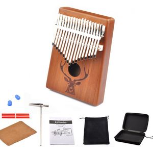 17 Toetsen Kalimba Wood Thumb Piano Muziekinstrument Kits Met Hamer Sticker Acacia Mahonie Xylofoon Voor Kind Volwassen