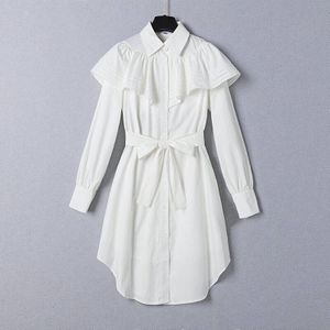 Katoenen Wit Shirt Jurk Koreaanse Stijl Elegante Jurk
