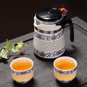 3 Stks Sets Handgemaakte Honingraat Keramische Kung Fu Set Thee Pot theekopje Blauw en Wit China Handig Theepot Thee-ei Koffie waterkoker