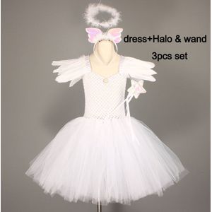 Meisjes Wit Hemelse Engel Tutu Jurk met Halo & Sequin Engelenvleugels Back Kinderen Halloween Fancy Dress Up Kerst Kostuum