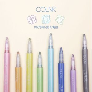8 Double-line Contour Pens students draw outline pen with hand ledger 8 color set of fluorescent two-color marker pen