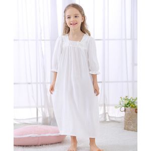 Meisje Prinses Pyjama Jurk Mode Vierkante Kraag Wit Boog Nachtkleding Kinderen Kleding Casual 100% Katoenen Pyjama Voor Baby Kids