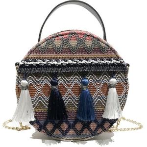Etnische Embroide Tas Ronde Metalen Draagbare Schoudertas Kwastje Handtas Modeketen Crossbody Bag Mini Messenger Bag