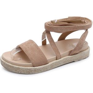 Vs-1 Dwarsligger Romeinse Platte Sandalen Vrouwelijke Zomer Fee Koreaanse Lace Up Peep Toe Platform Schoenen Verhoogde ademend