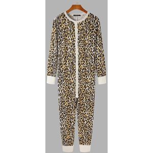 Mannen Pyjama Jumpsuit Luipaard Print Lange Mouwen O Neck Nachtkleding Gezellige Fitness Leisure Rompertjes Mannen Overalls Homewear Incerun