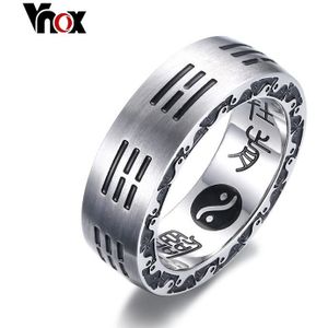 Vnox China Bagua Ying Yang Ring Voor Vrouwen Mannen Hoge Gepolijst Roestvrij Staal Gegraveerd Chinese Karakters Letters Ringen Sieraden