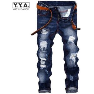 Persoonlijkheid Punk Mens Jeans Broek Gat Ripped Denim Broek Terug Mode Borduren Cowboy Retro Pantalones