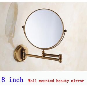 Antieke koperen 8 inch wandmontage installeren/desktop schoonheid spiegel cosmetische spiegel, slaapkamer/badkamer dubbelzijdig spiegel vintage