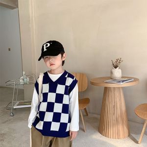 Jongens Plaid Gebreide Vest 2022 Voorjaar Kinderen Mode Losse Alle-Wedstrijd Trui Mouwloze Vesten Baby Boy Mooie kleding