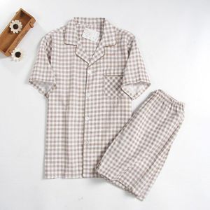 Mannen Plaid Pyjama Katoen Zomer Mannen Slaap Korte Broek Pijamas Nachtkleding Night Pak Casual Homewear Mannelijke Pyjama Set 2 stks/set