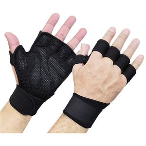 Gewichtheffen Handschoenen Half Vinger Hand Palm Protector Sbr Duiken Stof Gym Fitnessp Crossfit Workout Handschoenen Met Wrist Wrap