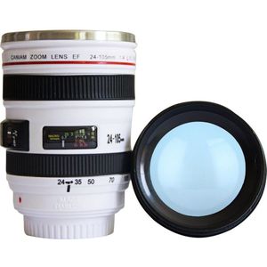 400 ml Rvs Camera Lens Shaped Mok Met Deksel Thermosflessen Koffie Thee Cup Mokken Drinkware