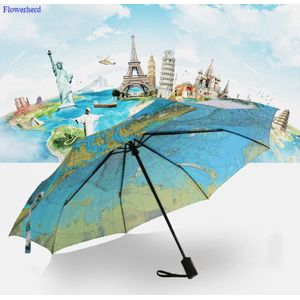 Automatische Vouwen Wereldkaart Paraplu Creatieve Paraplu Heren Grote Winddicht Paraplu Regen voor Mannen Zon en Regen Paraplu