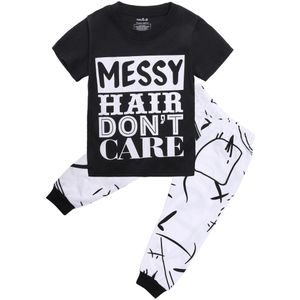 2 stks kinderen set! Peuter Kids Baby Meisjes Zwart Brief T-shirt Tops + Wit Catton Lange Broek Leggings Outfit Kleding Set