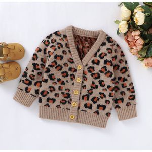 Pasgeboren Baby Jongen Meisje Kleding Luipaard Print Trui V-hals Button-Up Gebreide Vest Kids Casual Tops Voor Herfst Winter