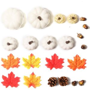 Simulatie Witte Pompoen Maple Leaf Thanksgiving Herfst Decoratie Accessoires Oogst Fruit Acorn Props Woondecoratie