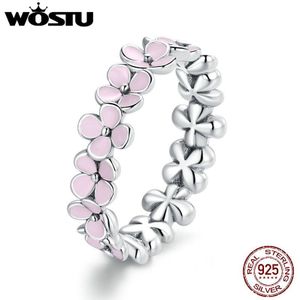 Wostu Roze Bloem Ring 100% 925 Sterling Zilver Krans Ringen Voor Vrouwelijke Vingers Originele Bruiloft Zilveren Sieraden CQR681