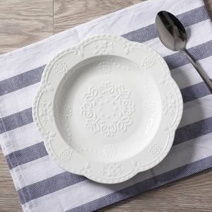 8 inch Europese relief hof soep plaat salade zuiver wit fruitschaal diepe schotel Westerse gerecht 8 inch soep pan