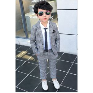 Formele Kinderen Plaid Suit Set Boy Wedding Party Catwalk Piano Prestaties Kostuum Kinderen Plaid Blazer Broek Kleding Sets